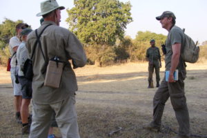 Safety briefing before a walking safari at Nkonzi